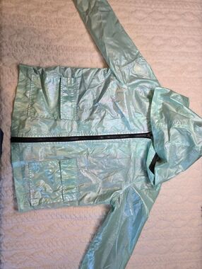 JouJou Iridescent Mint Hooded Windbreaker Jacket Girls L
